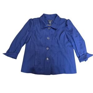 NWT Dialogue Women Navy Blue Textured Button Blazer Jacket XL QVC Career Office